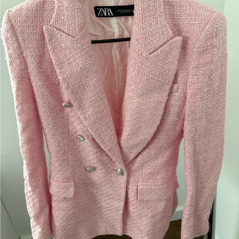 Zara Blush Pink Tweed Blazer - Picture 2 of 6